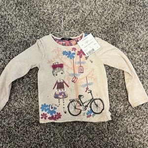 George Kids Long Sleeve Tee with Bicycle and Floral Design-3D bows